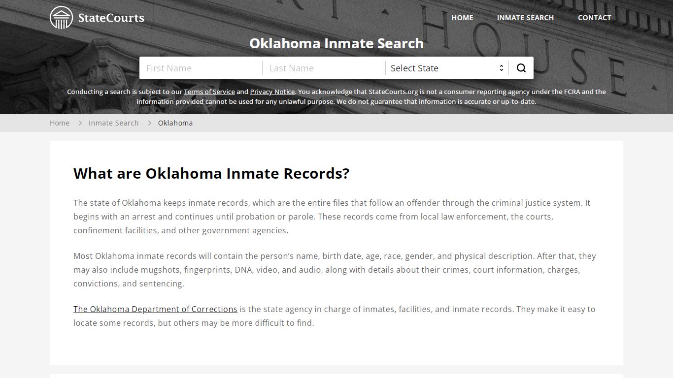 Oklahoma Inmate Search, Prison and Jail Information - StateCourts